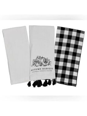 MRKT Autumn Harvest Black White Graphic Gingham Plaid Cotton Towel Gift Set